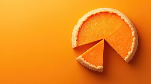 A vibrant orange pie chart bursting with calorie information, illustrating data in a dynamic way. The pie chart radiates energy and provides ample copy space for additional details.