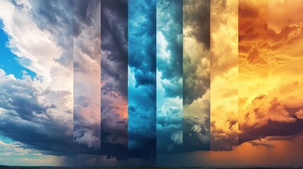 Naklejka premium A time-lapse image depicting the evolution of a storm cloud formation, showcasing dramatic changes in shape and color as the storm intensifies, emphasizing the beauty of natures fury.