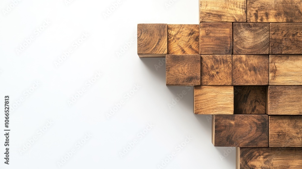Poster wooden block staircase on a white background for creative use, emphasizing the unique design of the 