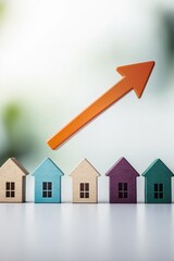 Minimalist 3D Scene Depicting Real Estate Investment Growth with Rising Arrow and House Icons