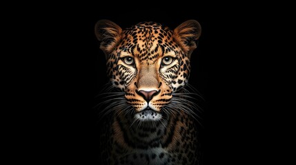 Naklejka premium A captivating leopard gazes intently at the camera, creating a powerful presence with its fierce expression. This leopard image offers captivating details and ample copy space.
