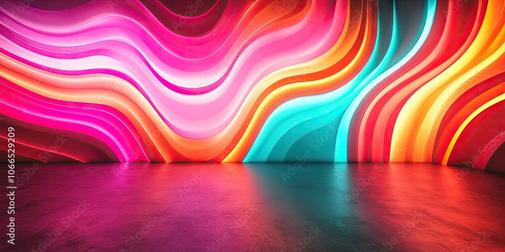 Poster mesmerizing undulating lines set against a vibrant, glowing neon backdrop create a captivating visua
