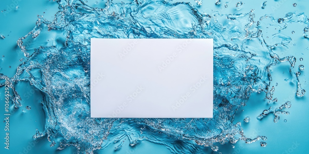 Aufkleber aqua backdrop featuring water splashes alongside a sheet of blank paper left empty, creating a fresh