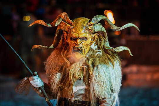 Krampus, Christmas Devils, coming out of the Cave del Predil mine.