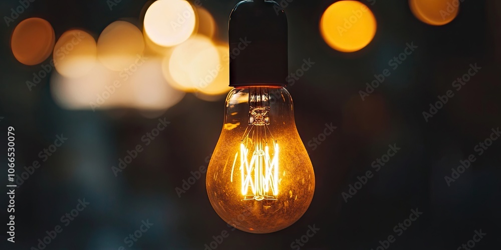Poster a luminous light bulb shines brightly in a darkened environment, illuminating the space around it de