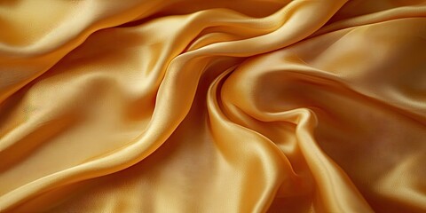 Fototapeta premium Background featuring luxurious golden silk fabric with flowing drapes adds an elegant touch and richness, showcasing the beauty of golden silk in a refined manner.
