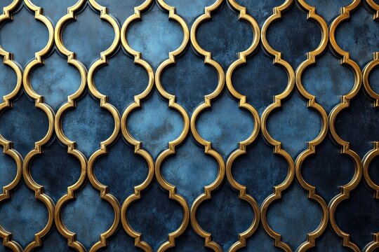Gold-Framed Blue Moroccan Tiles with Intricate Pattern