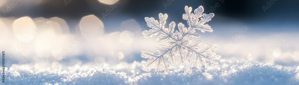 Poster delicate snowflake resting on a bed of sparkling snow