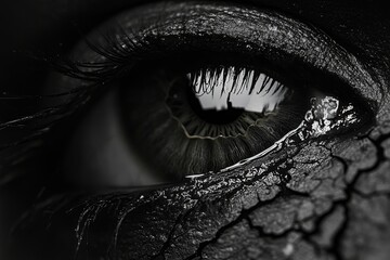 Naklejka premium Explore the intricate beauty of a tear-soaked eye captured in stunning black and white detail