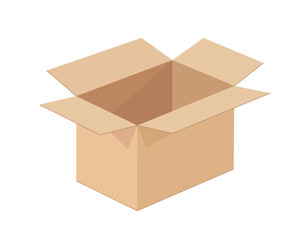 Realistic Open cardboard box mockup icon symbol. Empty blank Shipping delivery carton box. Vector illustration image. Isolated on white background.