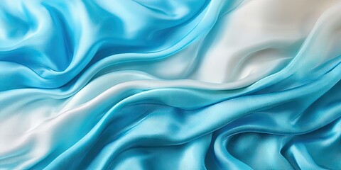Obraz premium Tropical summer hues blend into a textured azure ombre satin fabric backdrop, creating a vibrant and captivating atmosphere. The satin surface adds depth and richness.