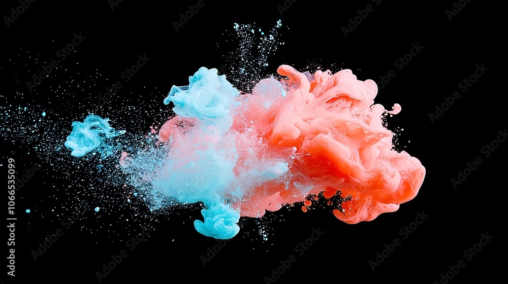 Poster vibrant ink swirl against dark canvas, dynamic hues blending seamlessly, creating a captivating visu