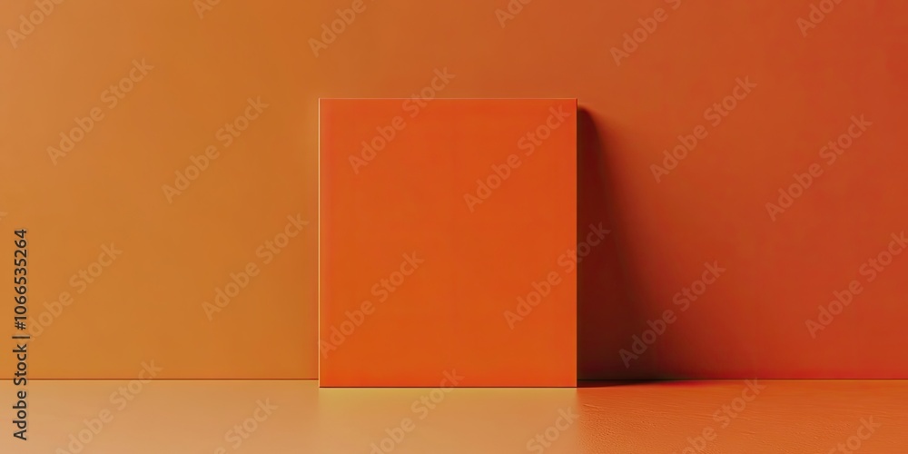 Poster mockup template for a square business card set against an orange backdrop. this square business card