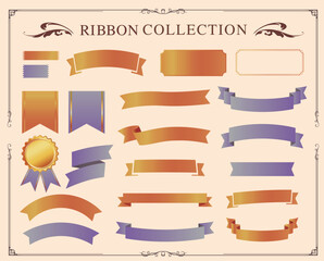 Ribbon decoration design set and antique borders and frames designけ