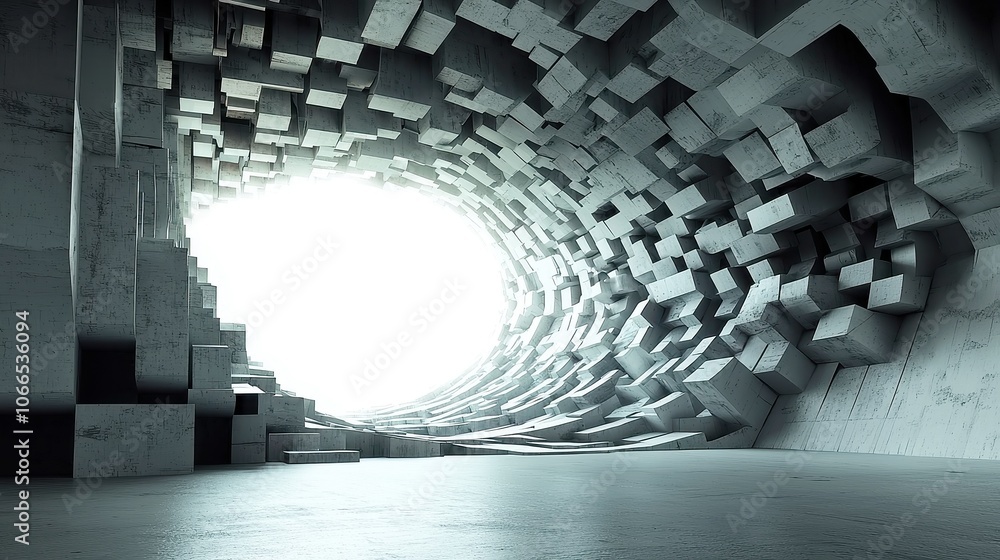 Poster dynamic wave of geometric shapes, abstract motion in two colors, three-dimensional rendering, showca