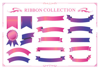 Ribbon decoration design set and antique borders and frames designけ