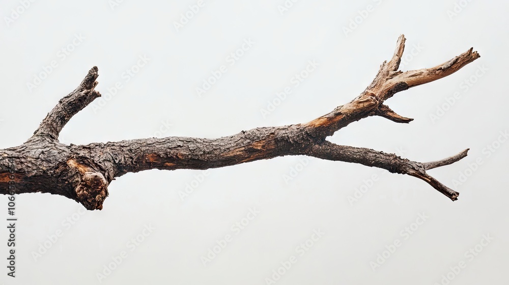 Poster close-up view of a cut tree branch against a clear sky, capturing the texture and details of the bra