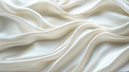Obraz premium Elegant white silk fabric background with a soft flow and graceful wave, perfect for adding a touch of sophistication to your designs. Includes ample copy space for creative use.