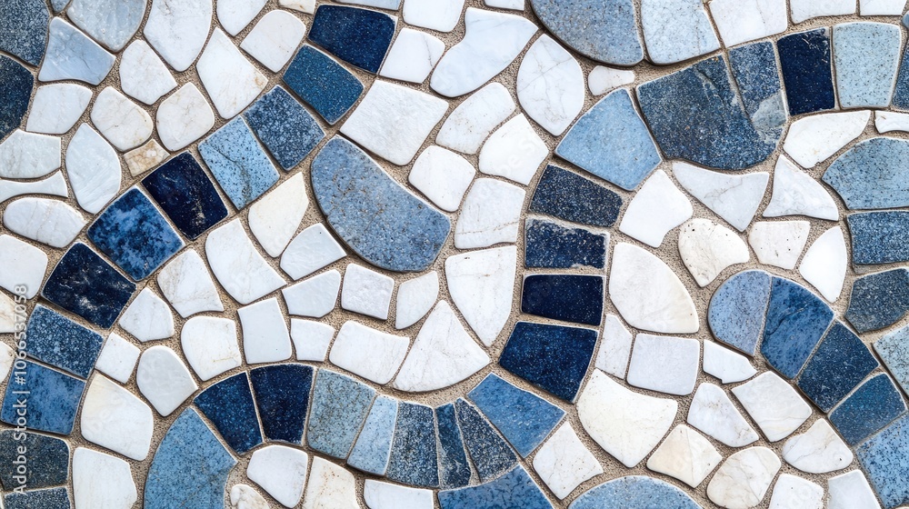 Poster elegant white and blue mosaic tile background creates a stylish atmosphere, perfect for diverse desi