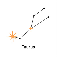 Taurus zodiac sign with stars. Zodiac constellation. Astrological and horoscope symbol isolated on white background.