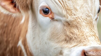 Close-up view of a milk cow, highlighting the intricate details and textures of the cows coat. This milk cow image captures the essence of dairy farming, with ample copy space for text.