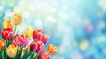 Easter concert poster template highlighted by vibrant springtime flowers set against a blue background, creating an inviting atmosphere with ample space for text.