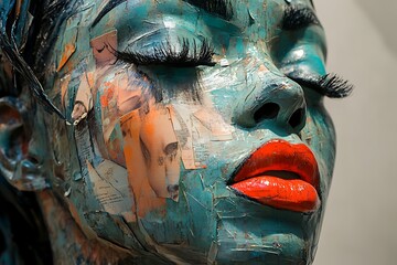 Abstract portrait of a woman's face created with mixed media