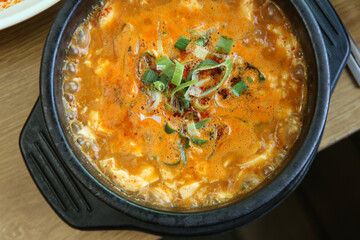 Korea food. spicy soft tofu stew