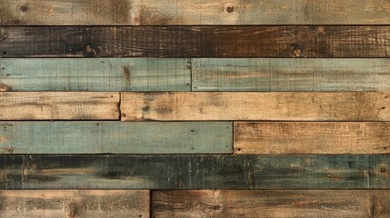 Naklejka premium Rustic green plank wood wall texture offers a charming backdrop, perfect for adding character to various designs, complemented by ample copy space for text or images.
