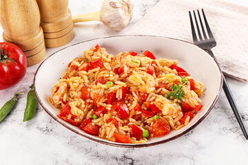 Italian pasta orzo with prawn