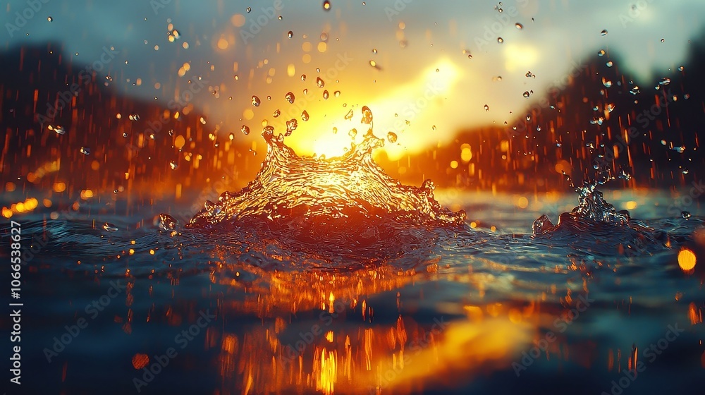 Poster rainfall animation, immersive 3d visualization of rain cascading towards the viewer, showcasing dyna