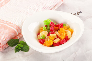 Sweet candied papaya colorful pieses