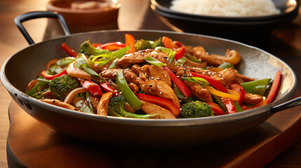 Fototapeta premium Asian stir-fry with chicken and colorful vegetables
