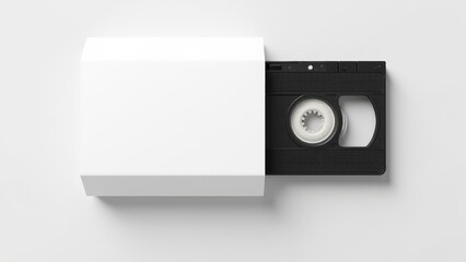 Obraz premium Detailed VHS clamshell mockup featuring a blank white sleeve and visible label area for custom artwork.