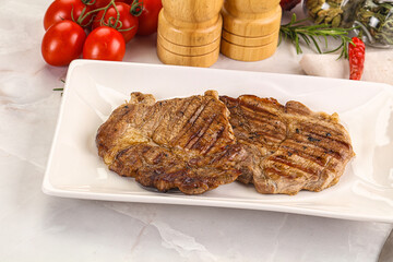 Grilled pork neck sirloin steak