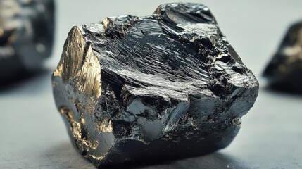 Close-Up of Dark Metallic Mineral with Rough, Textured Surface, Highlighting Natural Formation and Raw Beauty