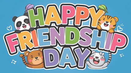 Happy Friendship Day with Cute Animals Holding Letters