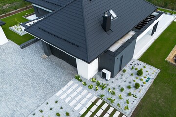 Building wooden cottage in rural setting