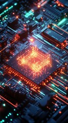 Obraz premium A quantum computer in action, with glowing qubits entangled in complex patterns