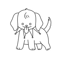 Obraz premium A dog with a tongue sticking out and a clown costume on