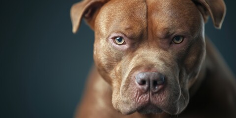 Obraz premium A close-up of an XL bully in a growling aggressive posture, muscles tensed and ears pulled back, with an intense look in its eyes