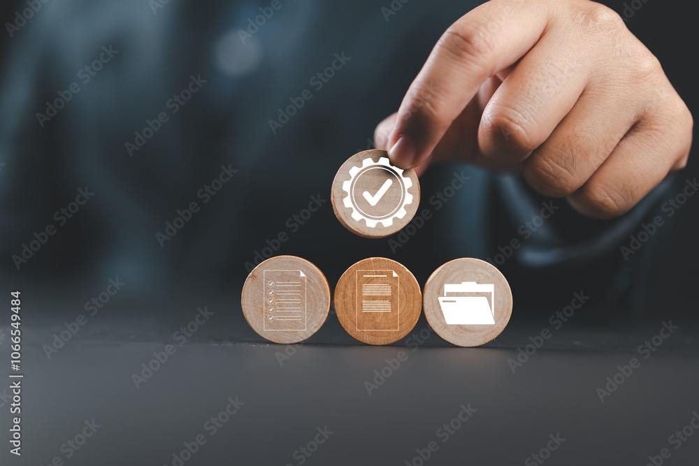 Poster Accountant showing office document auditing concept ,plan review process and assess correctness ,Management of important document storage of organization ,document system ,accountant Audit documents