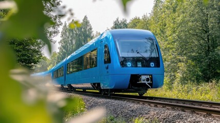 Fototapeta premium Hydrogen trains for public transport, offering fast, clean energy rail services for cities and regions