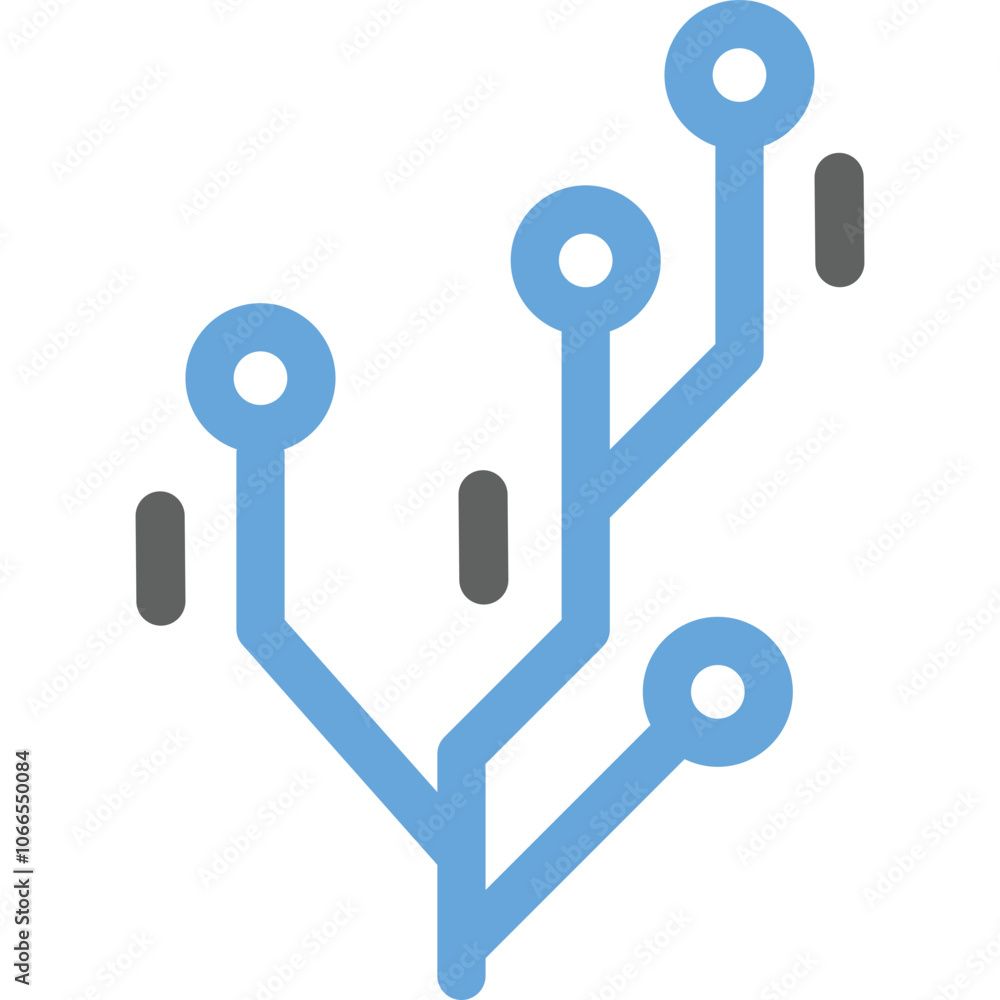 Poster a modern digital circuit design with blue lines and gray nodes on a white background symbolizing con