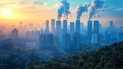 Cloudy Skyline with Urban Landscape and Smokestacks