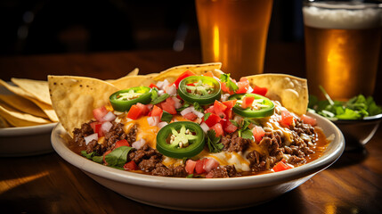 Tex-Mex nachos supreme with fresh garnishes