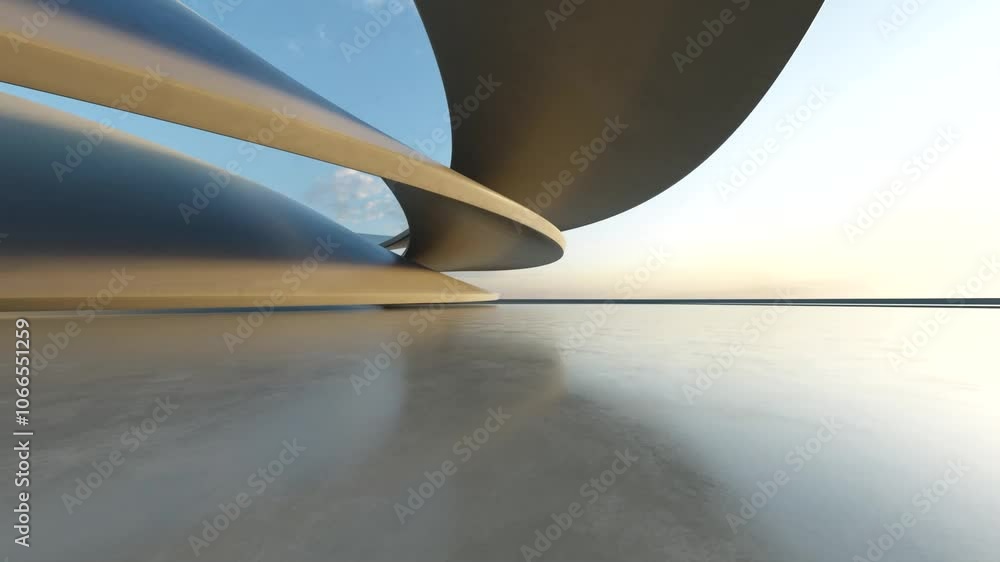 Poster 3d render of white futuristic architecture, abstract wavy structure with empty concrete floor