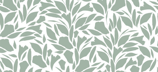 Floral Seamless Pattern. Green Leaves Ornament. Trendy Contemporary Floral Design Perfect for Fabric, Prints, Social Media, Textile, Invitations, Branding Design. Vector Illustration