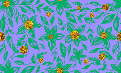 Abstract Flowers Seamless Pattern. Floral Vector Background. Floral Template. Flowers Pattern for Surface Design, Textile, Fabric, Backgrounds.