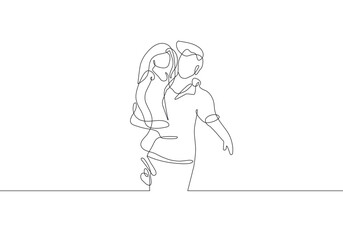 Happy Family Continuous One Line Drawing. Father and Daughter Walking Together Single Line Drawing Minimalist Illustration. Happy Father`s Day Vector Illustration